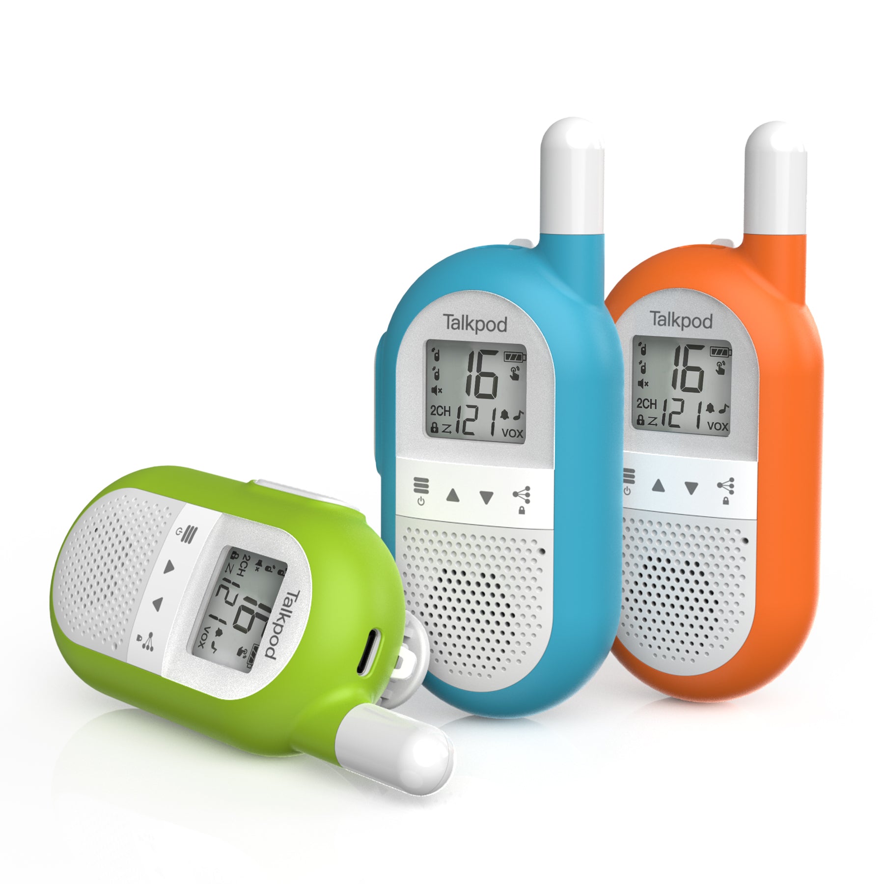 Talkpod F40 PMR446 Walkie-talkies Triple Pack (Bright Green/Blue/Orange and White)