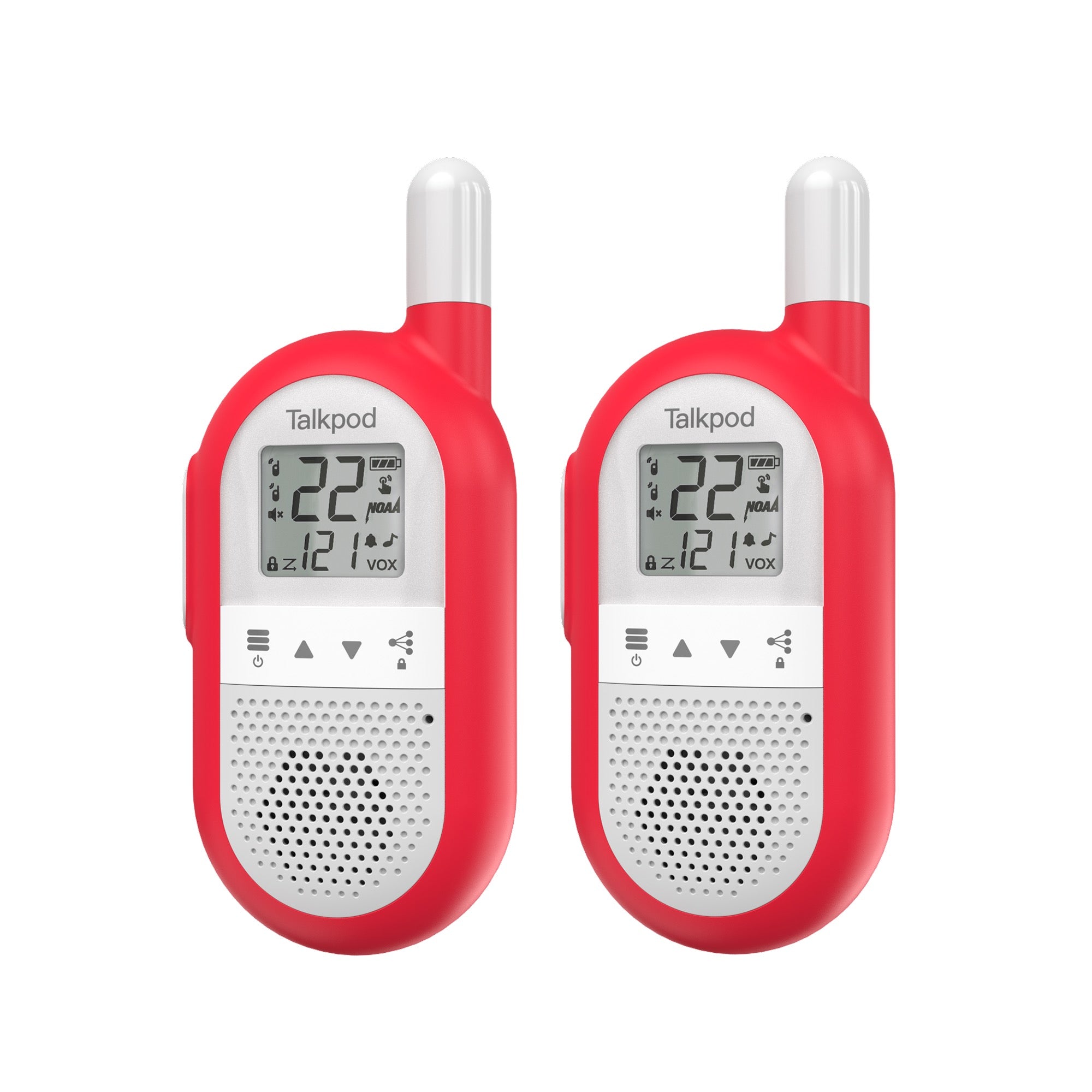 Talkpod F40 FRS Emergency Walkie Talkies with NOAA Weather Channels and Alerts (Dual Pack) Red and White