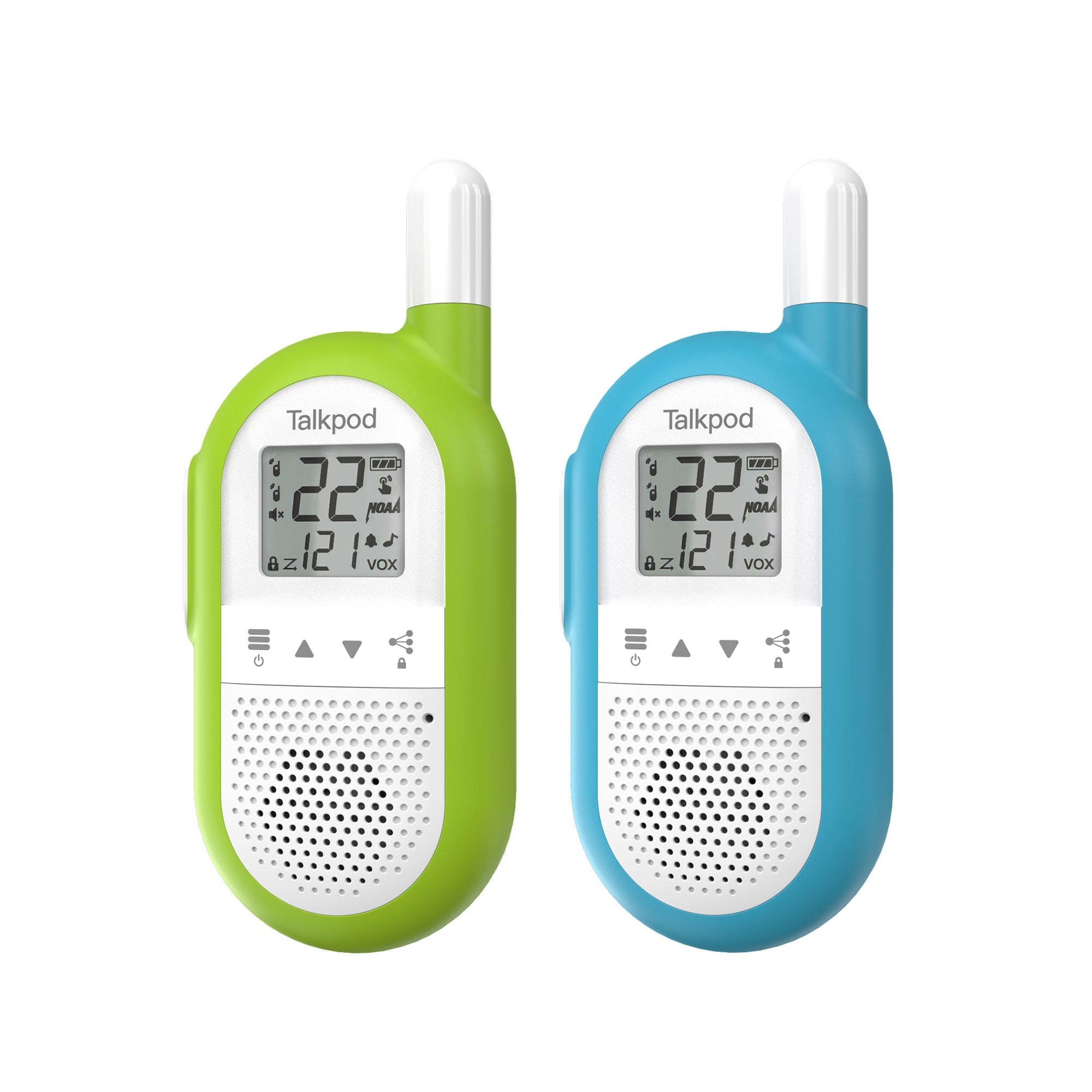 Talkpod F40 FRS Family Walkie Talkies (Dual Pack) Bright Blue/Green/Orange and White