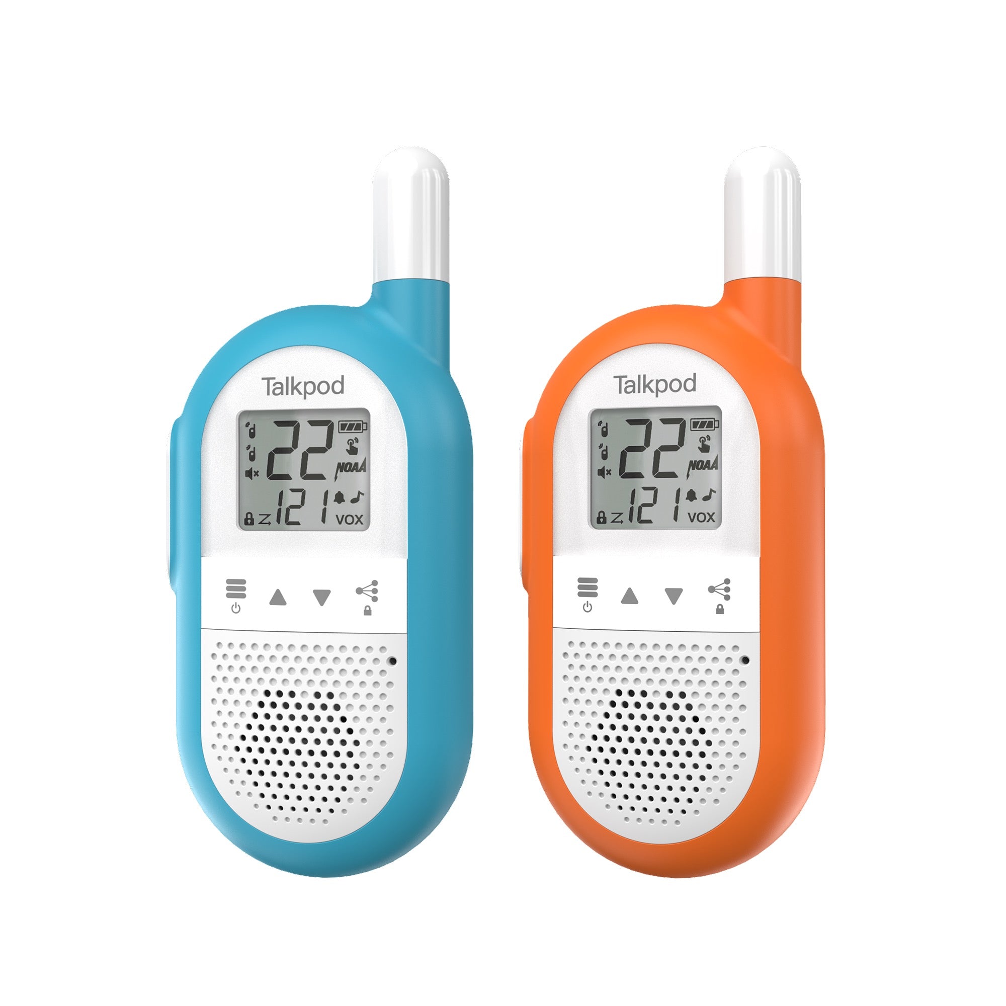 Talkpod F40 FRS Family Walkie Talkies (Dual Pack) Bright Blue/Green/Orange and White