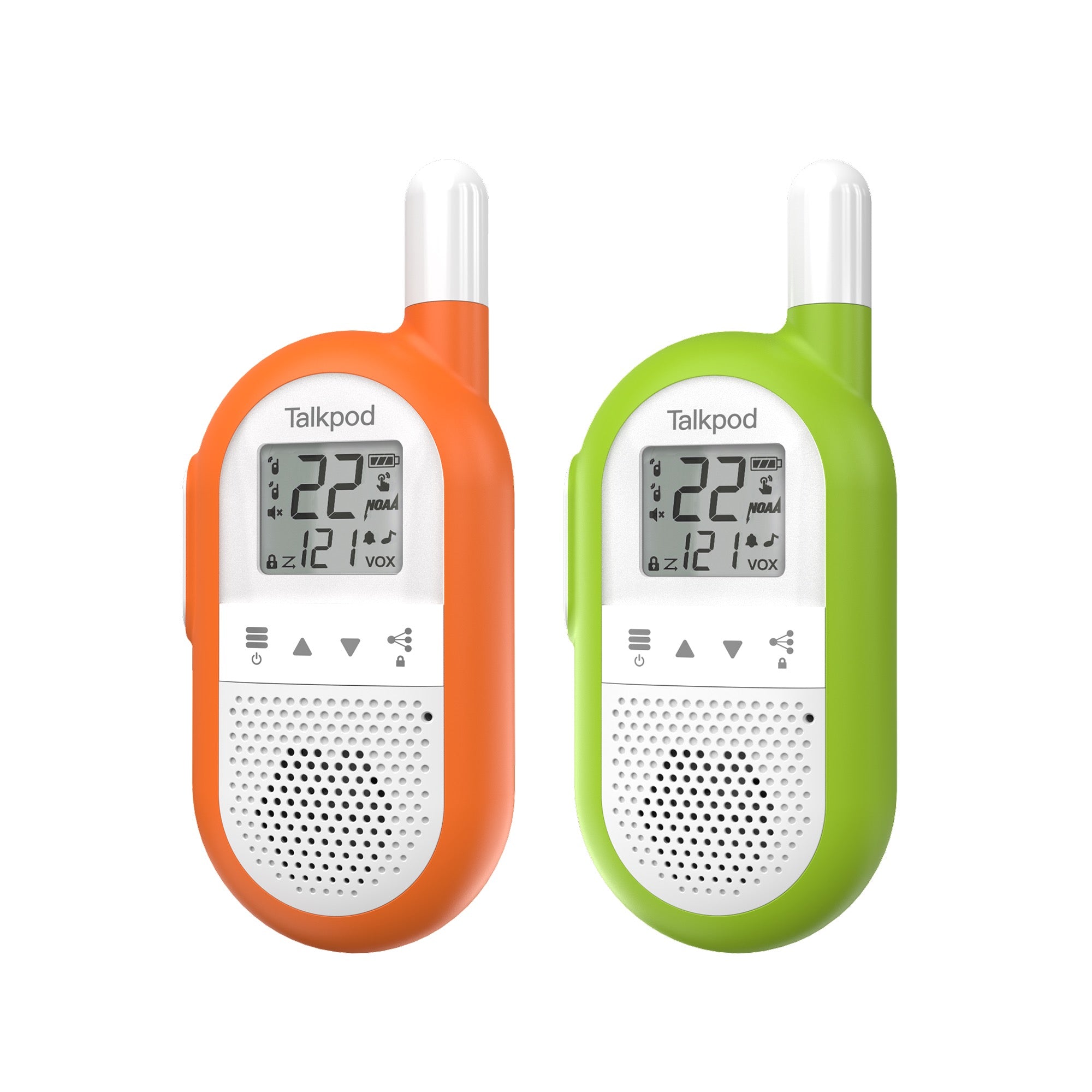 Talkpod F40 FRS Family Walkie Talkies (Dual Pack) Bright Blue/Green/Orange and White