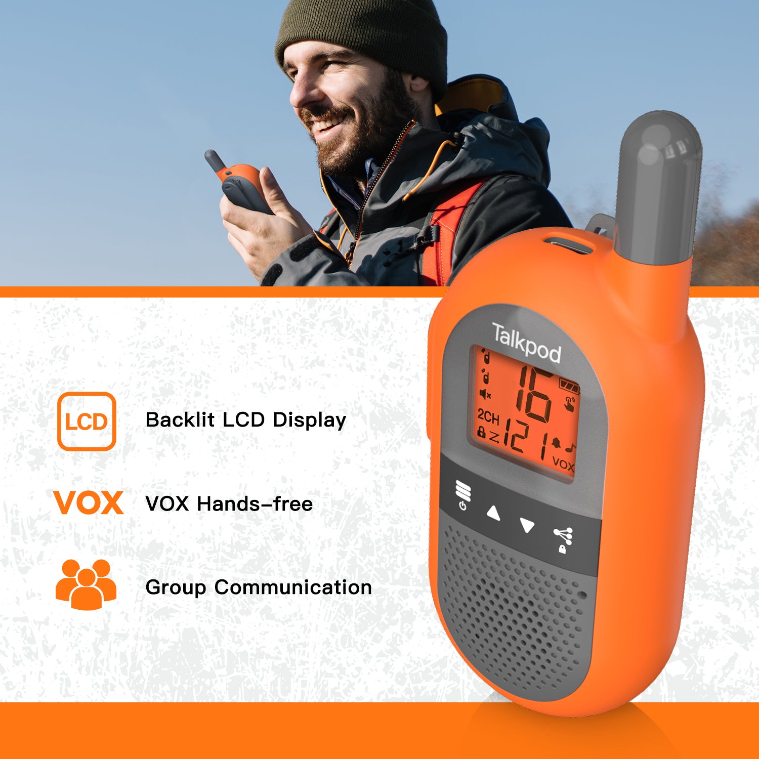Talkpod F40 PMR446 Outdoor Walkie Talkies (Dual Pack) Orange / Green and Black