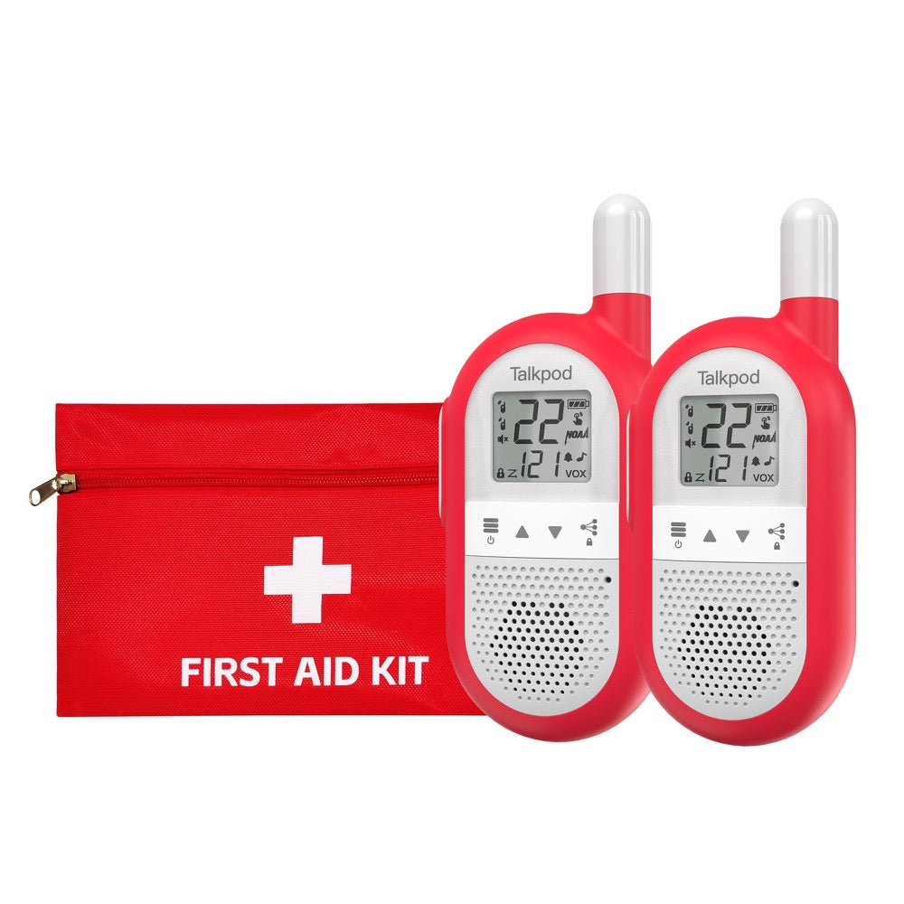 Talkpod F40 FRS Emergency Walkie Talkies with NOAA Weather Channels and Alerts (Dual Pack) Red and White