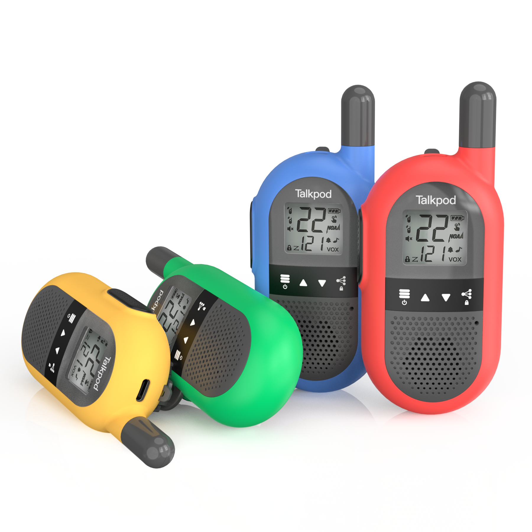 Talkpod F40 FRS Walkie Talkies (Quad Pack) Red/Yellow/Green/Blue and Black