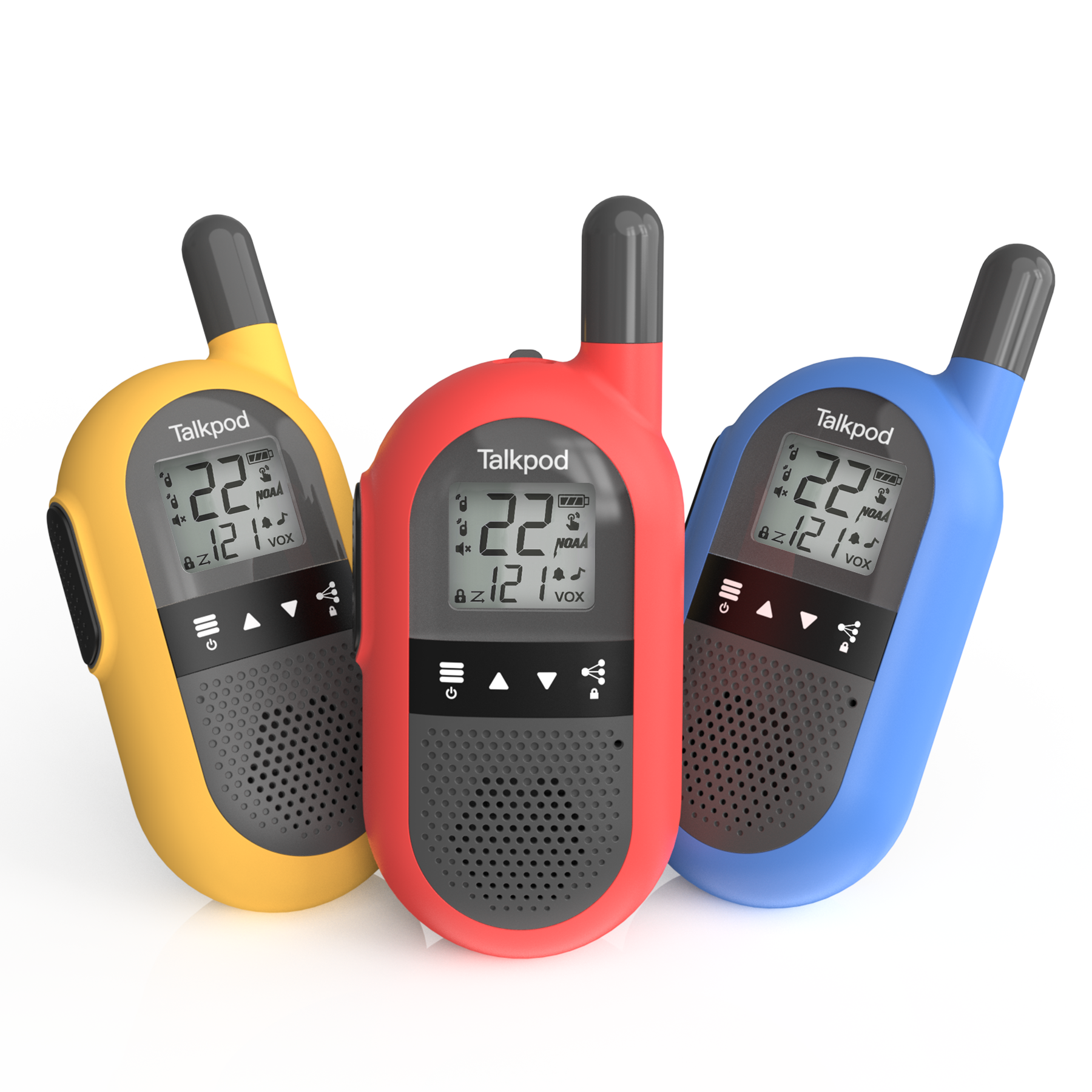 Talkpod F40 FRS Walkie Talkies (Triple Pack) Red/Blue/Yellow and Black