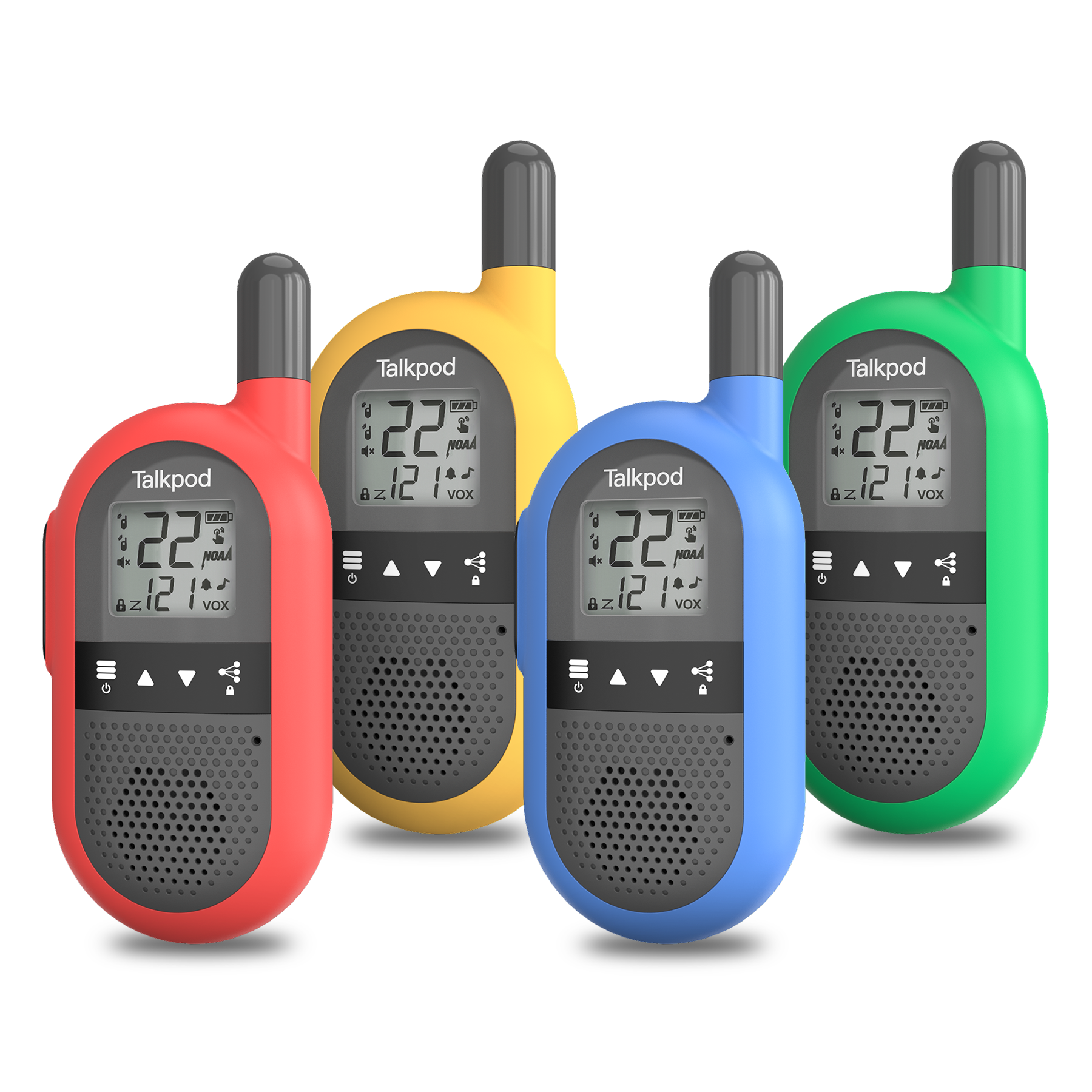 Talkpod F40 FRS Walkie Talkies (Quad Pack) Red/Yellow/Green/Blue and Black