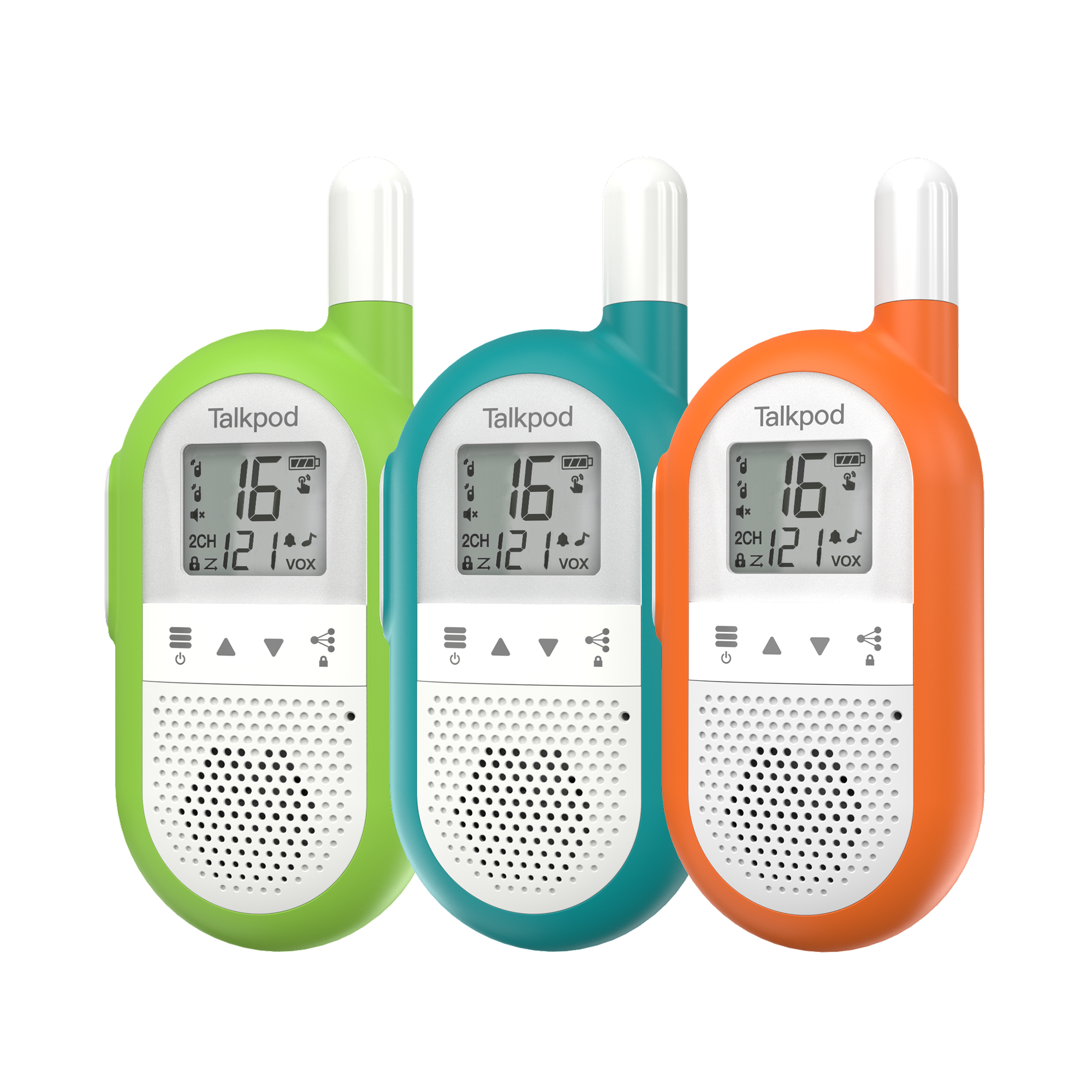 Talkpod F40 PMR446 Walkie-talkies Triple Pack (Bright Green/Blue/Orange and White)