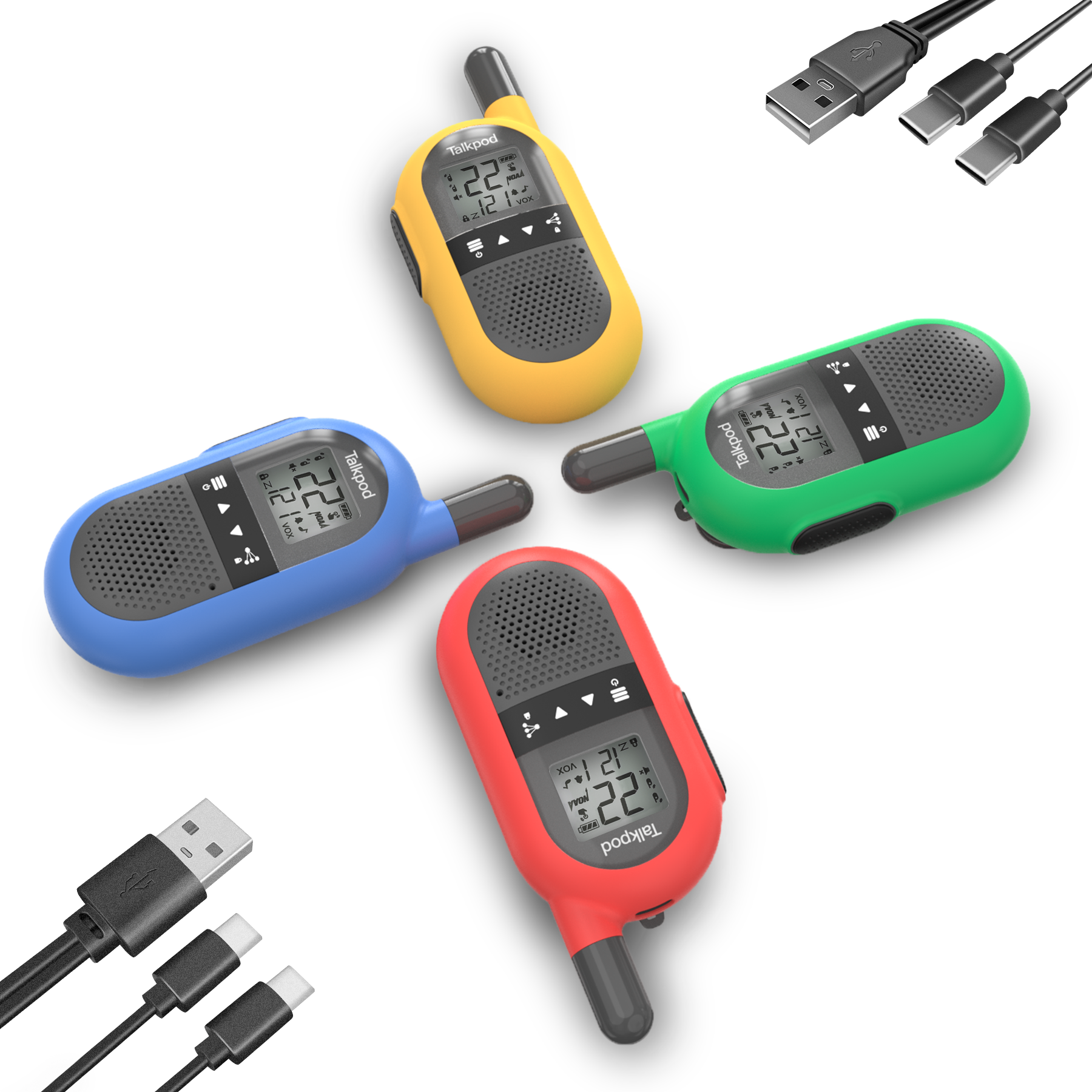 Talkpod F40 FRS Walkie Talkies (Quad Pack) Red/Yellow/Green/Blue and Black