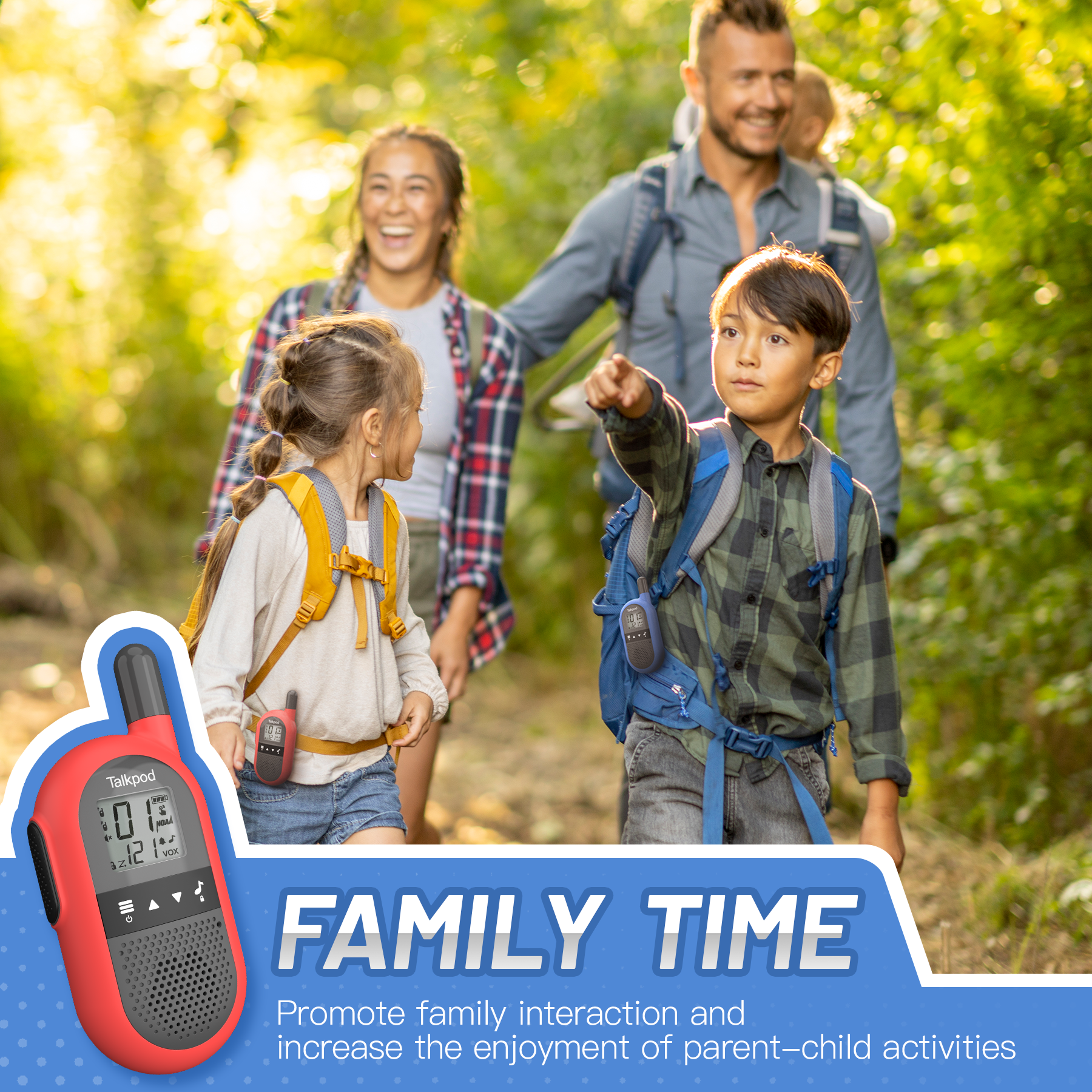 Talkpod F40 FRS Walkie Talkies (Dual Pack) Blue/Red/Green/Yellow and Black