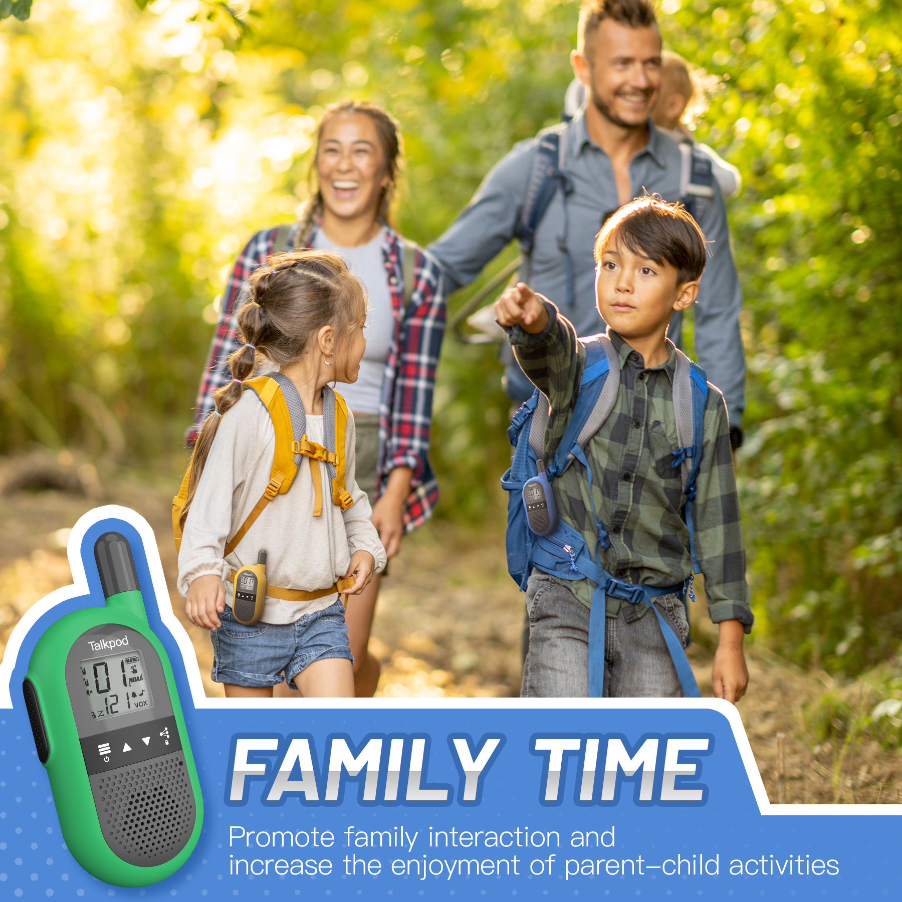 Talkpod F40 FRS Walkie Talkies (Quad Pack) Red/Yellow/Green/Blue and Black