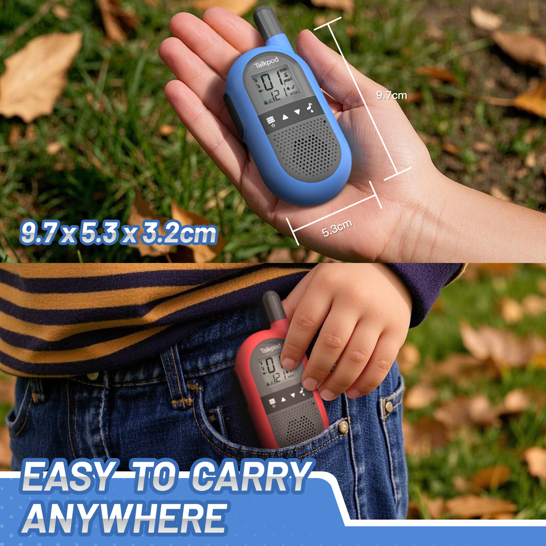Talkpod F40 FRS Walkie Talkies (Dual Pack) Blue/Red/Green/Yellow and Black