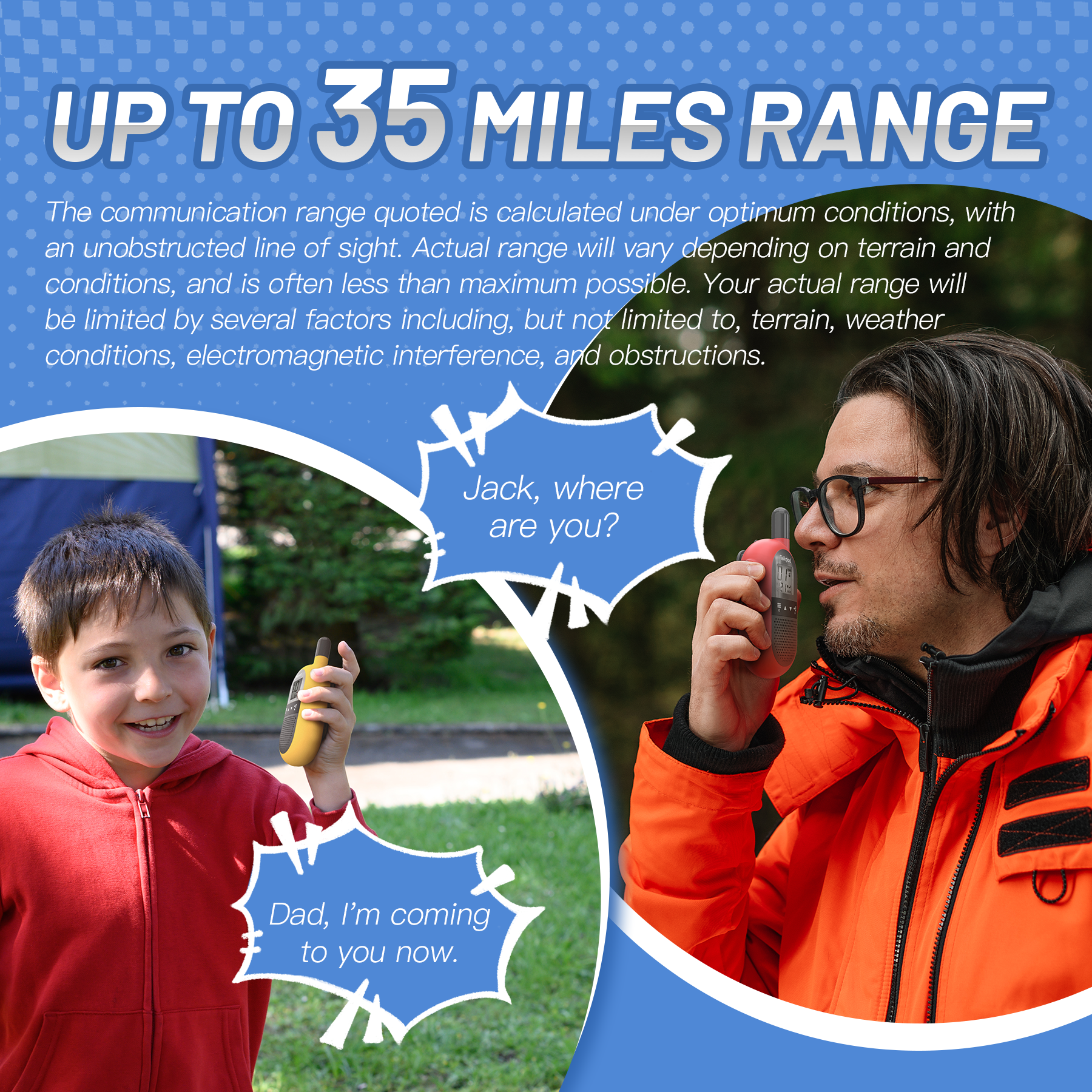 Talkpod F40 FRS Walkie Talkies (Triple Pack) Red/Blue/Yellow and Black