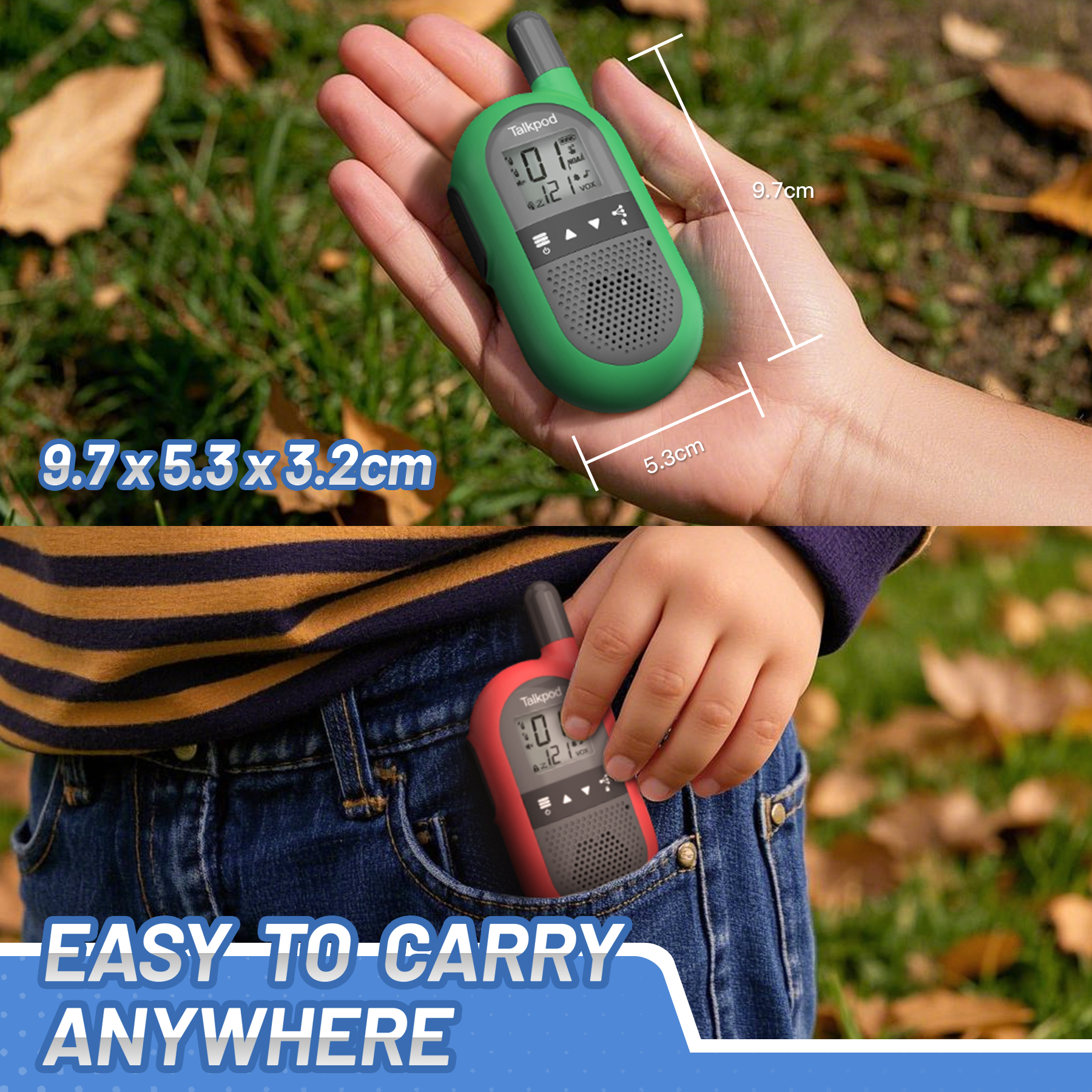 Talkpod F40 FRS Walkie Talkies (Quad Pack) Red/Yellow/Green/Blue and Black