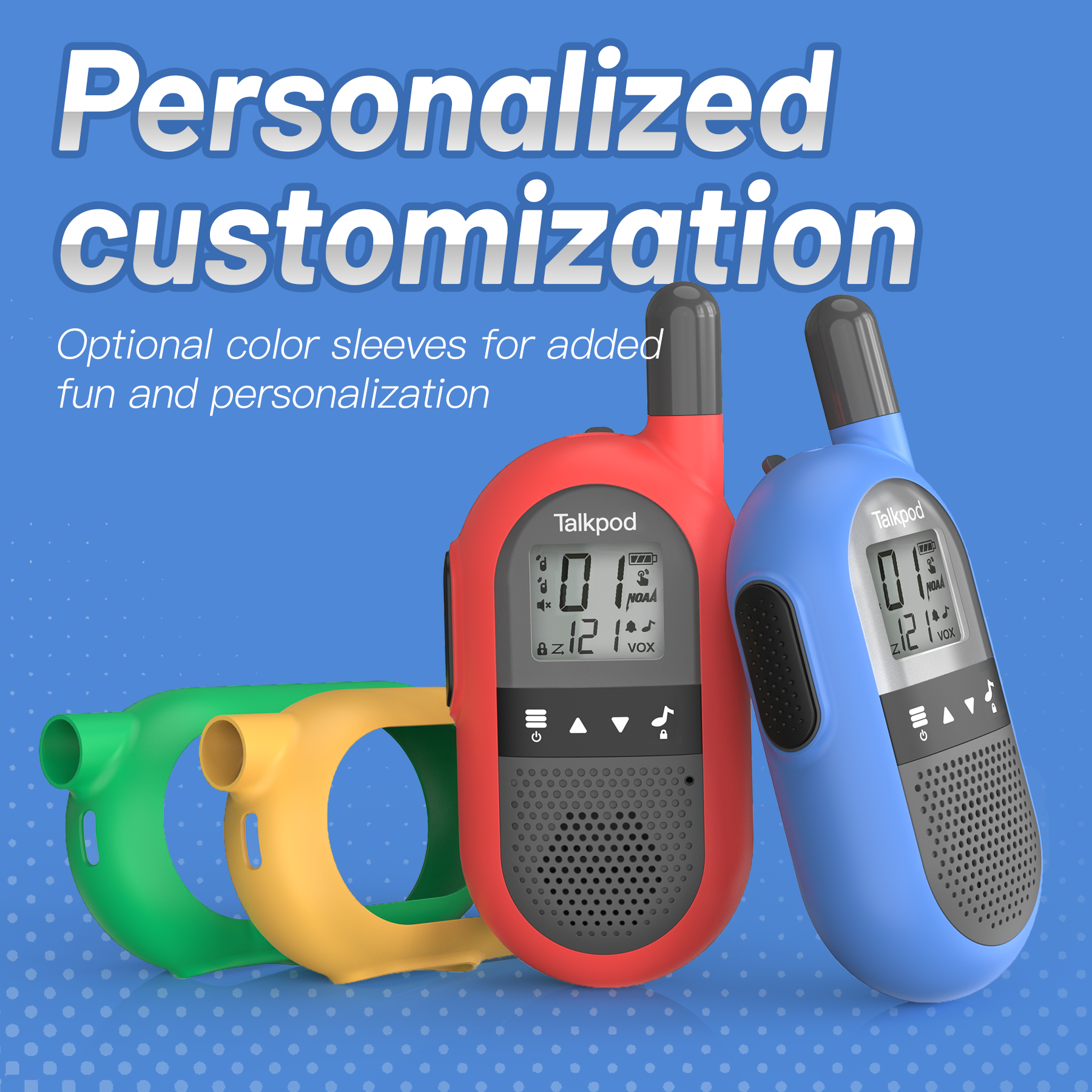 Talkpod F40 FRS Walkie Talkies (Dual Pack) Blue/Red/Green/Yellow and Black